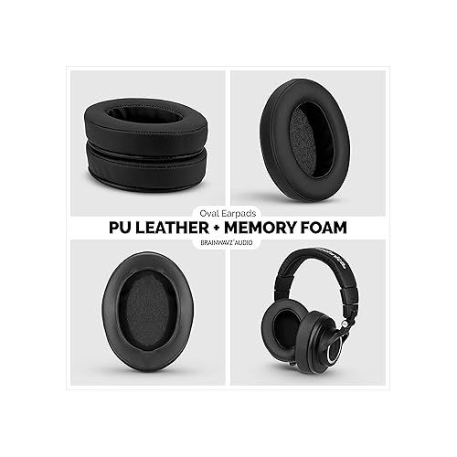  Brainwavz Replacement Earpads for ATH M50X, M50BT, Steelseries Arctis, Pro Wireless & Stealth 600, HyperX Cloud, AKG, SHURE, Philips & Many More Headphones, Memory Foam Ear Pad Cushions, Black Oval