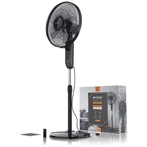  [아마존베스트]Brandson Silent DC Standing Fan with Remote Control and LED Display 24 Speeds 80-Degree Oscillation Very Quiet Fan Height Adjustable Head Can be Tilted 35 Degrees, black, 922303333