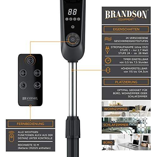  [아마존베스트]Brandson Silent DC Standing Fan with Remote Control and LED Display 24 Speeds 80-Degree Oscillation Very Quiet Fan Height Adjustable Head Can be Tilted 35 Degrees, black, 922303333