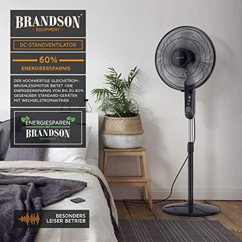  [아마존베스트]Brandson Silent DC Standing Fan with Remote Control and LED Display 24 Speeds 80-Degree Oscillation Very Quiet Fan Height Adjustable Head Can be Tilted 35 Degrees, black, 922303333