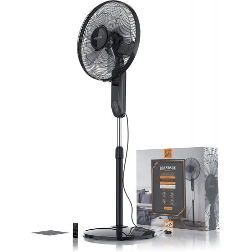  [아마존베스트]Brandson Silent DC Standing Fan with Remote Control and LED Display 24 Speeds 80-Degree Oscillation Very Quiet Fan Height Adjustable Head Can be Tilted 35 Degrees, black, 922303333