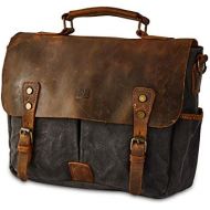 [아마존 핫딜] [아마존핫딜]BRASS TACKS Leathercraft Mens Heavy Duty Canvas Genuine Leather 14Laptop Briefcase Shoulder Messenger Bag