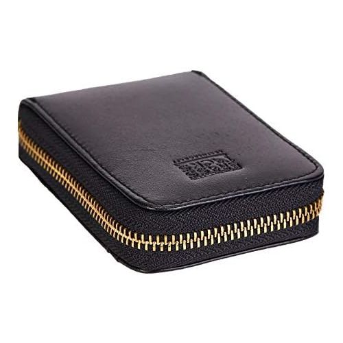  [아마존베스트]BRASS TACKS Leathercraft Vintage Handmade Full Leather Front Pocket Wallet RFID Blocking Multi Card Case with Zipper Pocket for Men Women with Box Packing