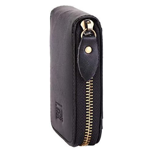  [아마존베스트]BRASS TACKS Leathercraft Vintage Handmade Full Leather Front Pocket Wallet RFID Blocking Multi Card Case with Zipper Pocket for Men Women with Box Packing