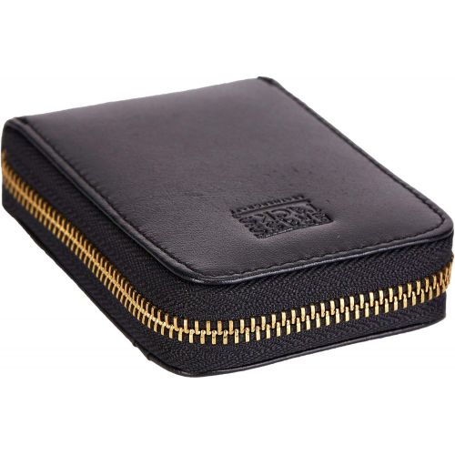  [아마존베스트]BRASS TACKS Leathercraft Vintage Handmade Full Leather Front Pocket Wallet RFID Blocking Multi Card Case with Zipper Pocket for Men Women with Box Packing