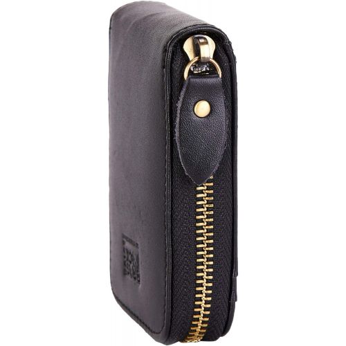  [아마존베스트]BRASS TACKS Leathercraft Vintage Handmade Full Leather Front Pocket Wallet RFID Blocking Multi Card Case with Zipper Pocket for Men Women with Box Packing