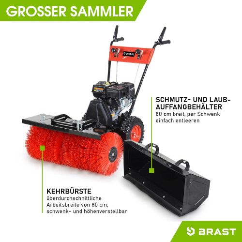  BRAST Benzin Kehrmaschine Schneefraese Schneeschieber 4,8kW(6,5PS) 80cm Breite Elektrostart Schnellwechsel-System 4 in 1 Geraet