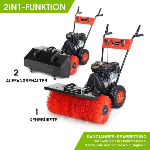  BRAST Benzin Kehrmaschine Schneefraese Schneeschieber 4,8kW(6,5PS) 80cm Breite Elektrostart Schnellwechsel-System 4 in 1 Geraet