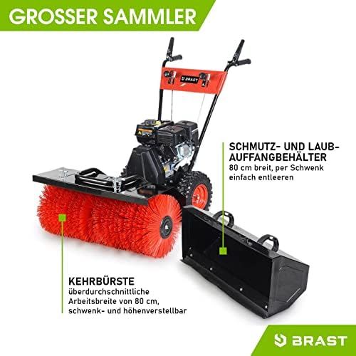  BRAST Benzin Kehrmaschine Laubsammler Schneeschieber 4,8kW(6,5PS) 80cm Breite Elektrostart Schnellwechsel-System 3 in 1 Geraet Schneeraeumer