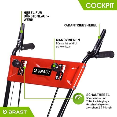  BRAST Benzin Kehrmaschine Laubsammler Schneeschieber 4,8kW(6,5PS) 80cm Breite Elektrostart Schnellwechsel-System 3 in 1 Geraet Schneeraeumer