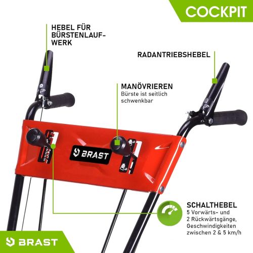  BRAST Benzin Kehrmaschine Laubsammler Schneeschieber 4,8kW(6,5PS) 80cm Breite Elektrostart Schnellwechsel-System 3 in 1 Geraet Schneeraeumer