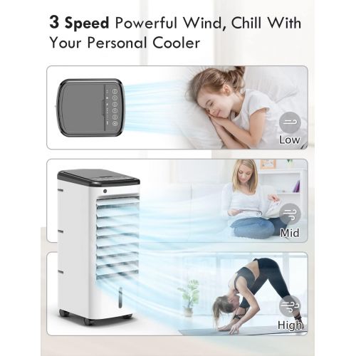  BREEZEWELL 3-IN-1 Evaporative Air Cooler, Portable Air Conditioner Fan/Humidifier with Ice Box, 12H Timer&Remote Control,Ultra-quiet,65° Oscillating Personal Evaporative Cooler for