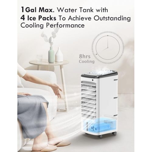  BREEZEWELL 3-IN-1 Evaporative Air Cooler, Portable Air Conditioner Fan/Humidifier with Ice Box, 12H Timer&Remote Control,Ultra-quiet,65° Oscillating Personal Evaporative Cooler for
