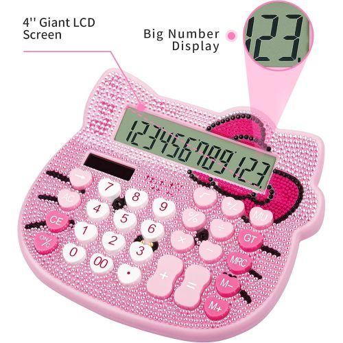  Women Calculators,BREIS Creative Cute Solar Energy Calculator, 12 Digit Large LCD Display, Handheld for Daily and Basic Office, Pink (Pink+Pink)