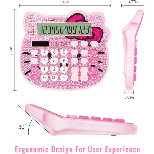  Women Calculators,BREIS Creative Cute Solar Energy Calculator, 12 Digit Large LCD Display, Handheld for Daily and Basic Office, Pink (Pink+Pink)