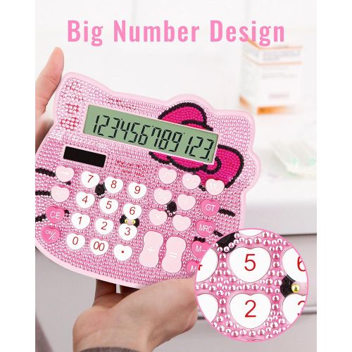  Women Calculators,BREIS Creative Cute Solar Energy Calculator, 12 Digit Large LCD Display, Handheld for Daily and Basic Office, Pink (Pink+Pink)