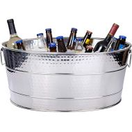 BREKX Aspen Heavy-Duty Oval Stainless Steel Drink Cooler for Parties - Metal Large Ice Bucket for Drinks, 25-Quart (30-Bottle) Large Cooler Ice Container for Parties, Leak Resistant