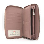 BRELOX GIFTS WITH PERSONALITY Brelox Travel Family Passport Holder Wallet - Pink - Genuine Leather - RFID Blocking - Zippered Organizer for Travel Documents - Passport Holder for 2 3 4 - ID Slot - Pockets for C