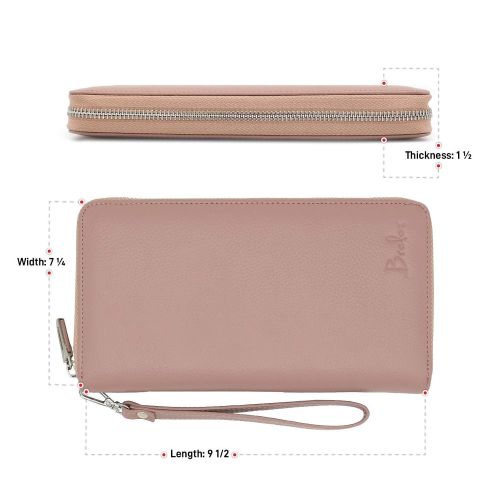  BRELOX GIFTS WITH PERSONALITY Brelox Travel Family Passport Holder Wallet - Pink - Genuine Leather - RFID Blocking - Zippered Organizer for Travel Documents - Passport Holder for 2 3 4 - ID Slot - Pockets for C