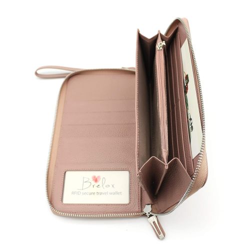  BRELOX GIFTS WITH PERSONALITY Brelox Travel Family Passport Holder Wallet - Pink - Genuine Leather - RFID Blocking - Zippered Organizer for Travel Documents - Passport Holder for 2 3 4 - ID Slot - Pockets for C