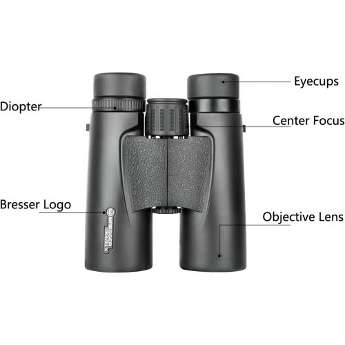  BRESSER 8x42 Binoculars for Adults, Compact Waterproof Binoculars with Low Light Night Vision- HD Professional Binoculars for Bird Watching Hunting Traveling Sports Events