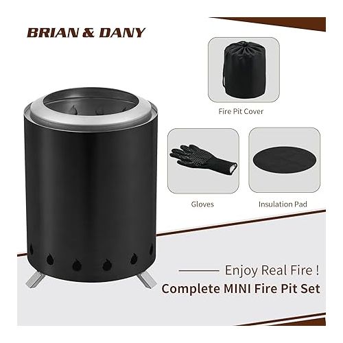  BRIAN & DANY Solo Fire Pit with Stand, Smokeless Firepit for Outside, Stainless Steel Personal Stove Bonfire Fueled by Pellets or Wood, Birthday Gifts, Housewarming Gift - 5.9in x 8.2in,Black