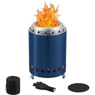 BRIAN & DANY Tabletop Fire Pit with Stand, Solo Outdoor Stove, Low Smoke Outdoor Mini Fire, Fueled by Pellets or Wood, Safe Burning, 7.9 x 5.5 in, Blue