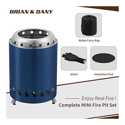  BRIAN & DANY Tabletop Fire Pit with Stand, Solo Outdoor Stove, Low Smoke Outdoor Mini Fire, Fueled by Pellets or Wood, Safe Burning, 7.9 x 5.5 in, Blue