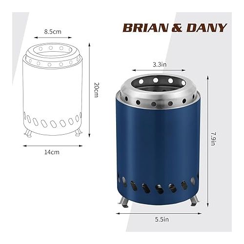  BRIAN & DANY Tabletop Fire Pit with Stand, Solo Outdoor Stove, Low Smoke Outdoor Mini Fire, Fueled by Pellets or Wood, Safe Burning, 7.9 x 5.5 in, Blue