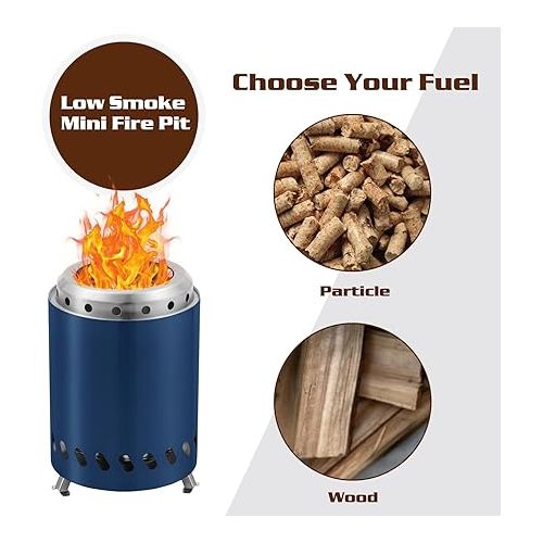  BRIAN & DANY Tabletop Fire Pit with Stand, Solo Outdoor Stove, Low Smoke Outdoor Mini Fire, Fueled by Pellets or Wood, Safe Burning, 7.9 x 5.5 in, Blue