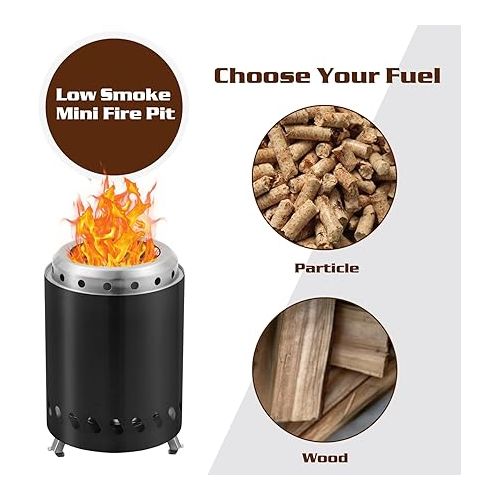  BRIAN & DANY Tabletop Solo Fire Pit with Stand, Smokeless Firepit for Outside, Stainless Steel Stove Bonfire, Fueled by Pellets or Wood, Includes Glove, Travel Bag & Fireproof Mat - 7.9 x 5.5in,Black