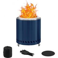BRIAN & DANY Tabletop Solo Fire Pit with Stand, Smokeless Firepit for Outside, Stainless Steel Stove Bonfire, Fueled by Pellets or Wood, Includes Glove, Travel Bag & Fireproof Mat -8.6in x 10in,Blue