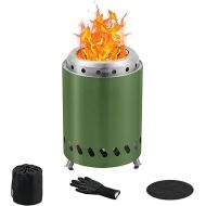 BRIAN & DANY Tabletop Fire Pit with Stand, Solo Outdoor Stove, Low Smoke Outdoor Mini Fire, Fueled by Pellets or Wood, Safe Burning, 7.9 x 5.5 in, Green