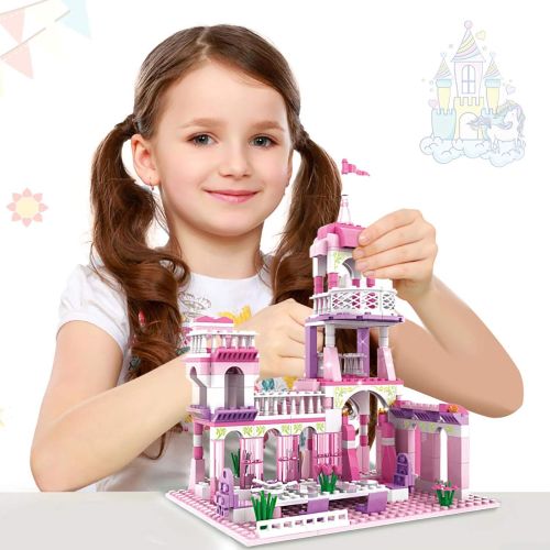  BRICK STORY Girls Princess Castle Building Blocks Toys with Palace Kings Banquet Pink Building Kit 254 Pieces Construction Toy Gifts for Kids Age 6+