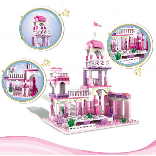  BRICK STORY Girls Princess Castle Building Blocks Toys with Palace Kings Banquet Pink Building Kit 254 Pieces Construction Toy Gifts for Kids Age 6+