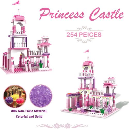  BRICK STORY Girls Princess Castle Building Blocks Toys with Palace Kings Banquet Pink Building Kit 254 Pieces Construction Toy Gifts for Kids Age 6+