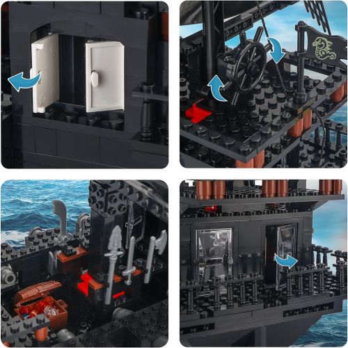  BRICK STORY Black Pirate Ship Building Kit with 5 Mini Pirates Figures, and 4 Skull Mini Toy Doll, Pirate Ships Toy Boat Building Blocks for Kids Boys Age 8 Years and Up ,809 Pcs