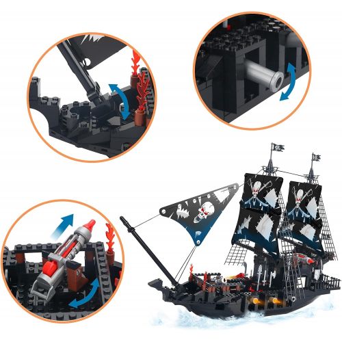  BRICK STORY Black Pirate Ship Building Kit with 5 Mini Pirates Figures, and 4 Skull Mini Toy Doll, Pirate Ships Toy Boat Building Blocks for Kids Boys Age 8 Years and Up ,809 Pcs