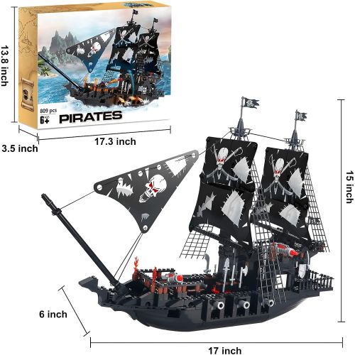  BRICK STORY Black Pirate Ship Building Kit with 5 Mini Pirates Figures, and 4 Skull Mini Toy Doll, Pirate Ships Toy Boat Building Blocks for Kids Boys Age 8 Years and Up ,809 Pcs