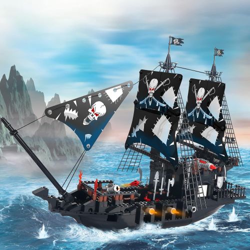  BRICK STORY Black Pirate Ship Building Kit with 5 Mini Pirates Figures, and 4 Skull Mini Toy Doll, Pirate Ships Toy Boat Building Blocks for Kids Boys Age 8 Years and Up ,809 Pcs