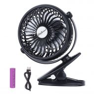 BRIGENIUS Battery Operated Clip On Mini Desk USB Fan With Rechargeable 2600mAh Battery & USB Cable. 360°Rotation, Adjustable Speed. Cooling Portable Small Stroller Fan for Baby, Car Seat, Gy