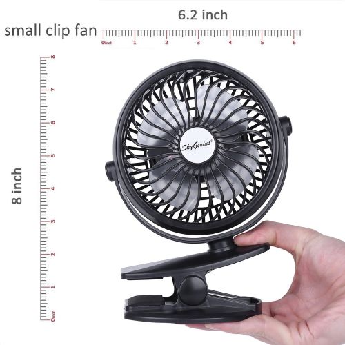  BRIGENIUS Battery Operated Clip On Mini Desk USB Fan With Rechargeable 2600mAh Battery & USB Cable. 360°Rotation, Adjustable Speed. Cooling Portable Small Stroller Fan for Baby, Car Seat, Gy