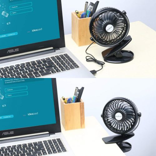  BRIGENIUS Battery Operated Clip On Mini Desk USB Fan With Rechargeable 2600mAh Battery & USB Cable. 360°Rotation, Adjustable Speed. Cooling Portable Small Stroller Fan for Baby, Car Seat, Gy