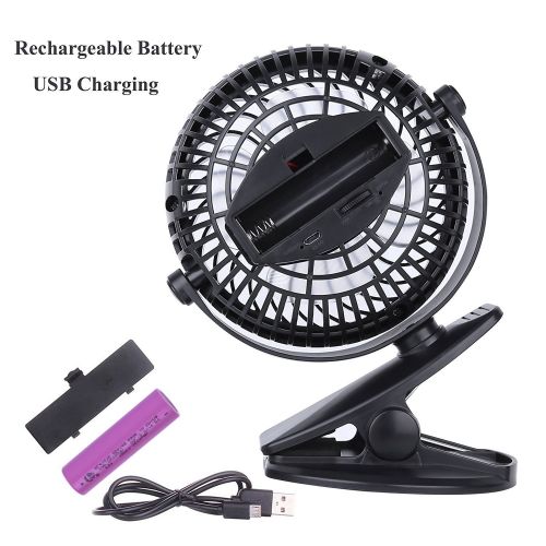  BRIGENIUS Battery Operated Clip On Mini Desk USB Fan With Rechargeable 2600mAh Battery & USB Cable. 360°Rotation, Adjustable Speed. Cooling Portable Small Stroller Fan for Baby, Car Seat, Gy