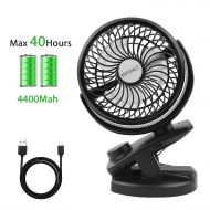 BRIGENIUS Battery Operated Clip on Stroller Fan - Portable Mini Desk Fan with Rechargeable 4400mAh Battery Operated, USB Powered Clip Fan for Baby Stroller Office Outdoor Travel