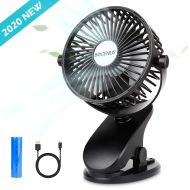 BRIGENIUS Battery Operated Clip on Stroller Fan, Portable Mini Desk Fan with 2600mAh Rechargeable Battery, USB Powered Clip Fan for Baby Stroller Office Outdoor Travel