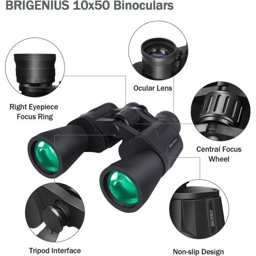  [아마존베스트]BRIGENIUS 10 x 50 Binoculars for Adults, Powerful Binoculars for Bird Watching, Multi-Coated Optics Durable Full-Size Clear Binocular for Travel Sightseeing Hunting Outdoor Sports