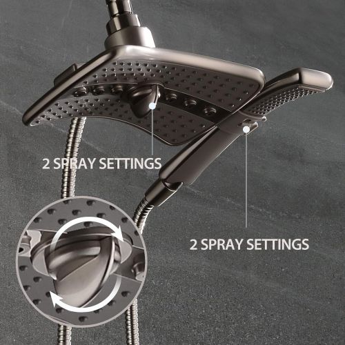  BRIGHT SHOWERS Brushed nickel Shower heads combo with two spray setting fixed shower head and two spray settings handheld shower head