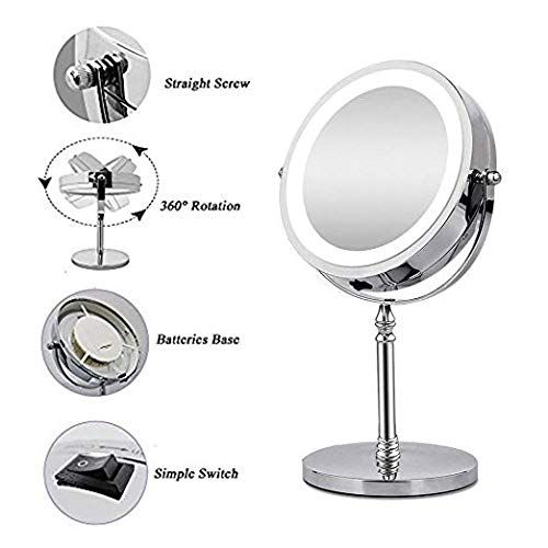  BRIGHTINWD Magnifying Mirror with Lights, Lighted Makeup Mirror 10X Magnification, Vanity Mirror with Lights, Double Sided 360 Rotation Polished Chrome Finish Shipped from USA