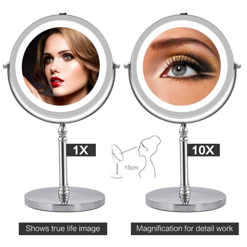  BRIGHTINWD Magnifying Mirror with Lights, Lighted Makeup Mirror 10X Magnification, Vanity Mirror with Lights, Double Sided 360 Rotation Polished Chrome Finish Shipped from USA